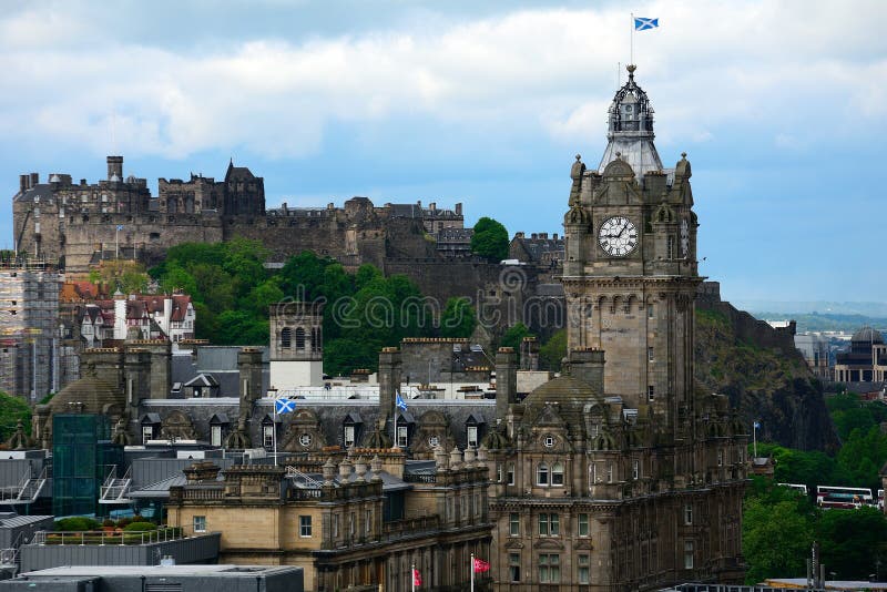 The Castle and the Balmoral Hotel, Edinburgh, Scotland Stock Photo