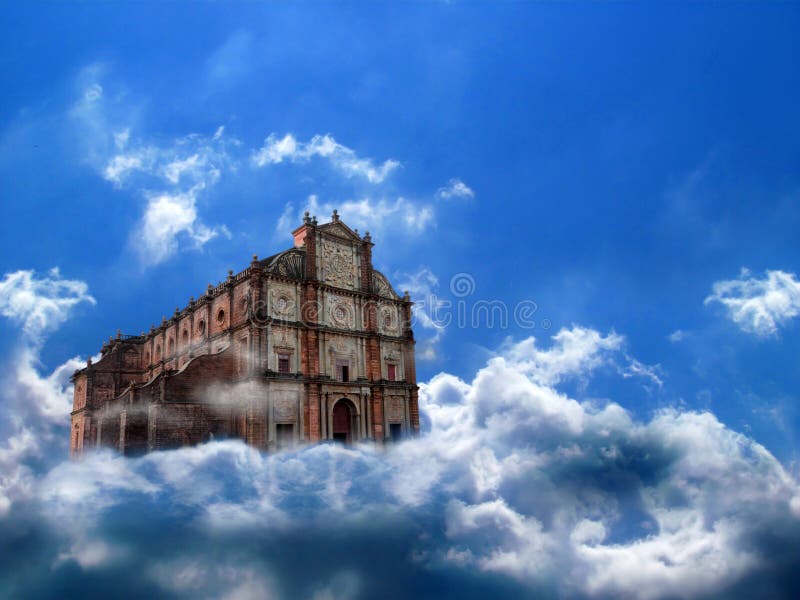 Castle, church in air, clouds, sky