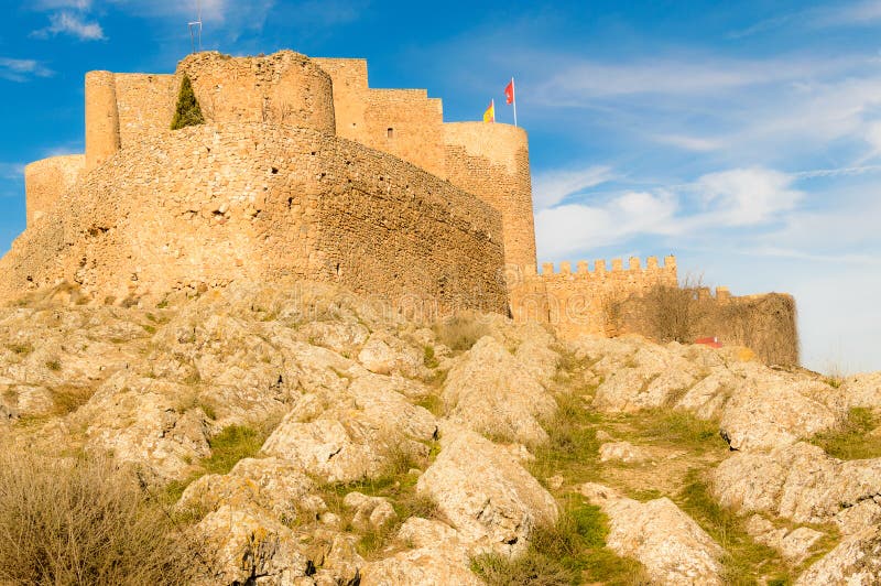 Castle of Consuegra Dated in the 10th century by the Caliphate of Cordoba on Cerro Calderico in Consuegra. December 26, 2018. Consuegra Toledo Castilla La stock photo Castle of Consuegra Dated in the 10th century by the Caliphate of Cordoba on Cerro Calderico in Consuegra. December 26, 2018. Consuegra Toledo Castilla La stock photo