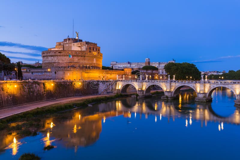 Castle De Sant Angelo in Rome Italy Stock Photo - Image of lights ...