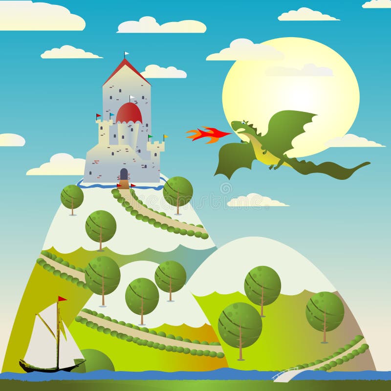 Castle and dragon vector illustration Castle and dragon vector illustration