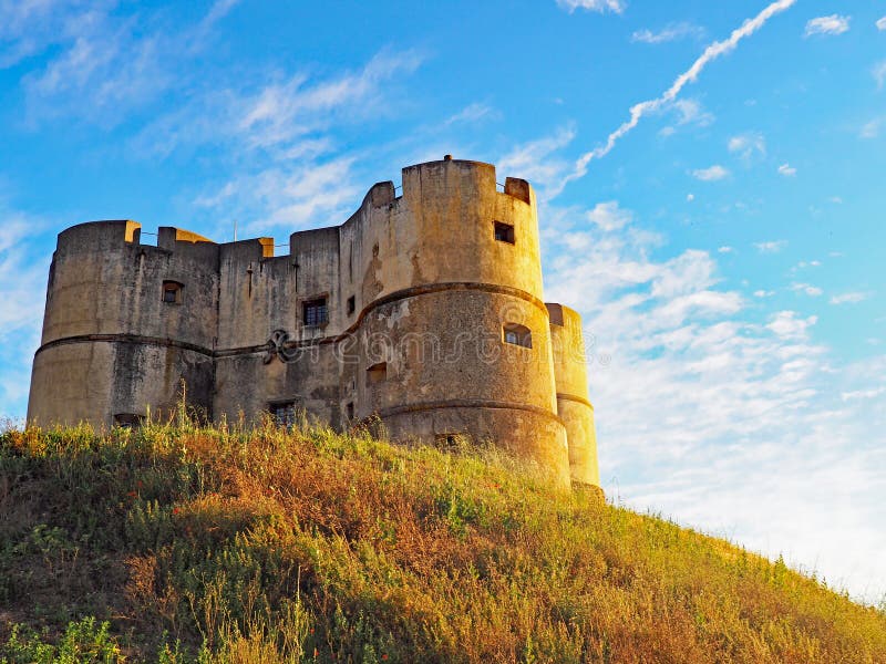 An evening view of the castle of Evoramonte in the Alentejo region of Portugal