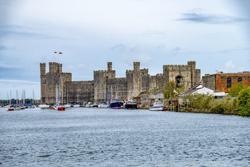 Castle and Marina at Caernarfon, North Wales Stock Photo Image of
