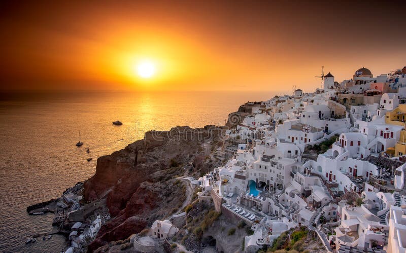 Oia sunset in Santorini Iceland Greece in summer time