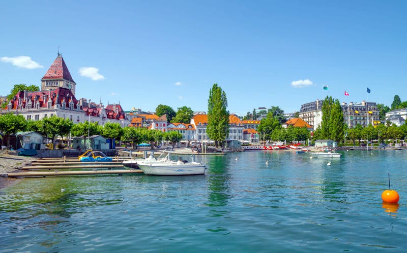 Castle Ouchy .Waterfront at Geneva lake ,Switzerland stock photography Castle Ouchy .Waterfront at Geneva lake ,Switzerland stock photography