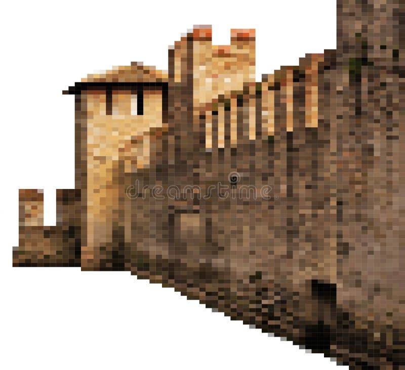 Isometric 3D castle in pixel art style royalty free illustration