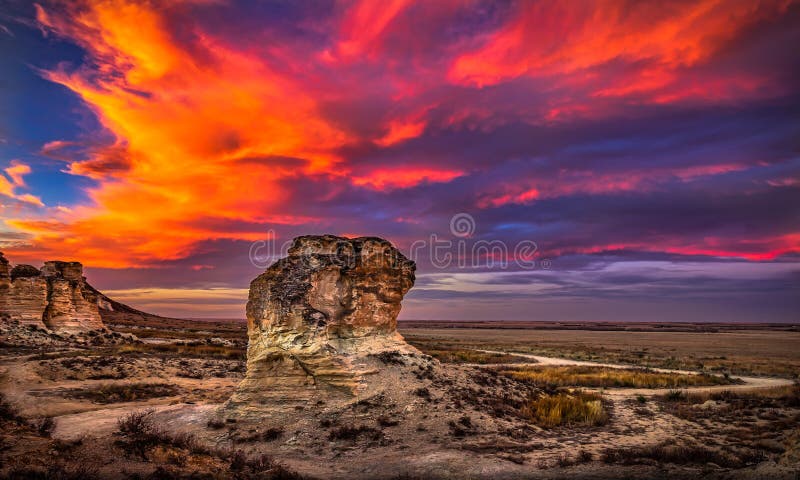 Castle Rock State Park, KS USA Skies Ablaze over Kansas Prairie