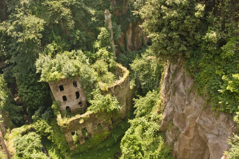 Castle ruins in a canyon of Sorrento