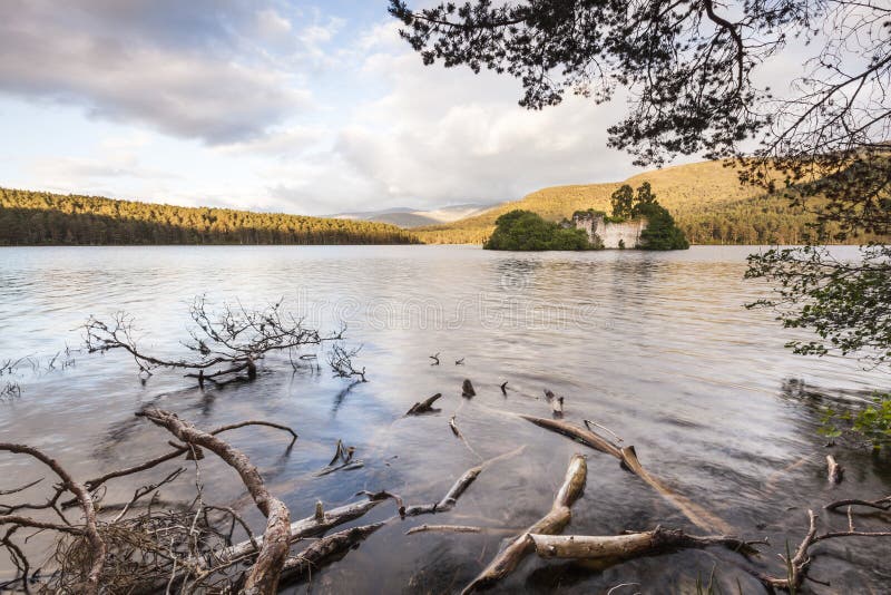 Castle Ruins on Loch an Eilein in Scotland.