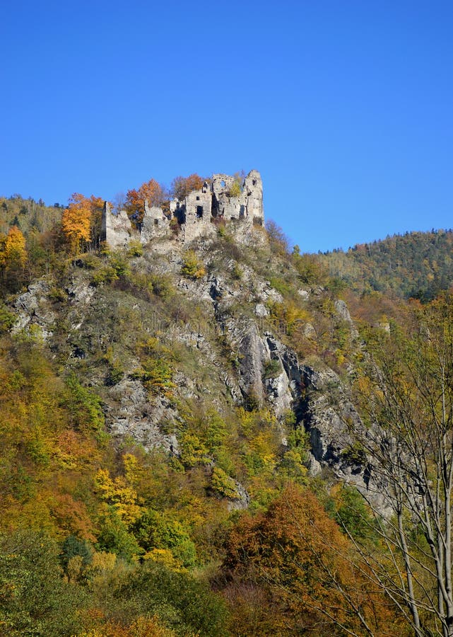 Castle ruins and autumnal trees in Slovakia