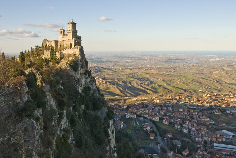 Castle of San Marino viewed from a nearest hill