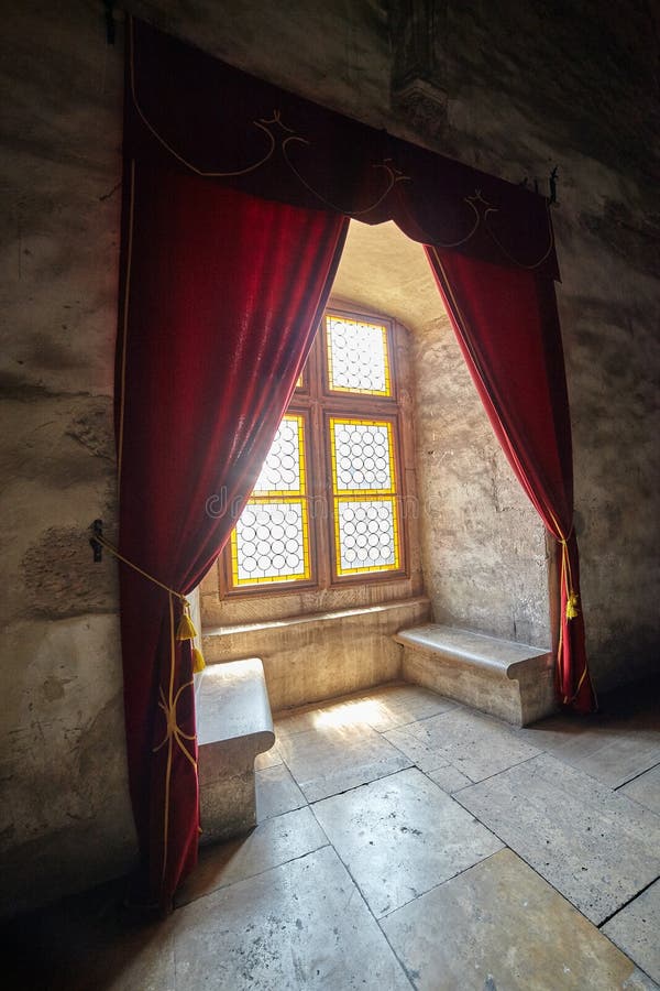 Castle window with curtains royalty free stock photography Castle window with curtains royalty free stock photography