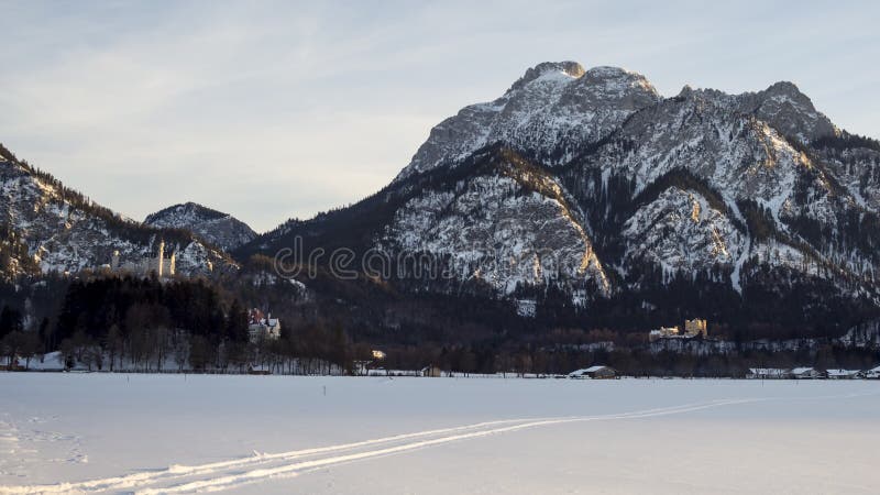 Castles Neuschwanstein and Hohenschwangau at sunset