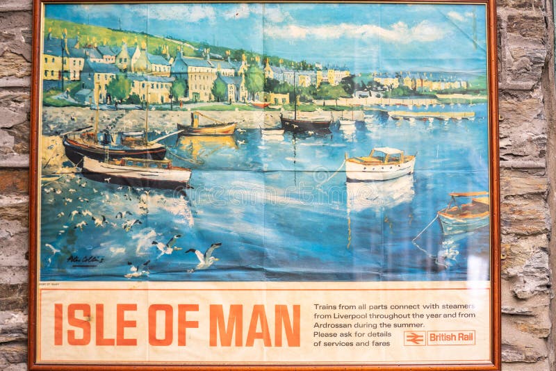 Castletown, Isola di Man, il 16 giugno 2019 Il porto St Mary, ha illustrato in questo manifesto fotografia stock Castletown, Isola di Man, il 16 giugno 2019 Il porto St Mary, ha illustrato in questo manifesto fotografia stock