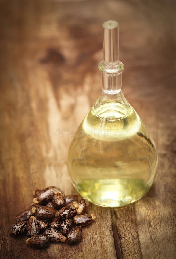 Castor beans and oil stock images