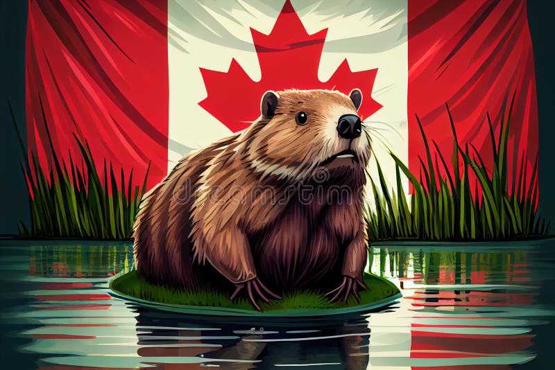 Un castor vole un drapeau du Canada à Saskatoon