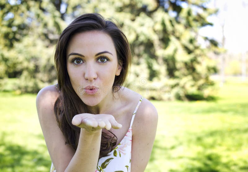 Casual brunette outdoors stock ph photo