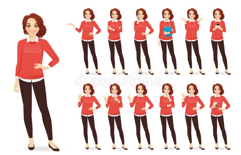 Casual business woman character set