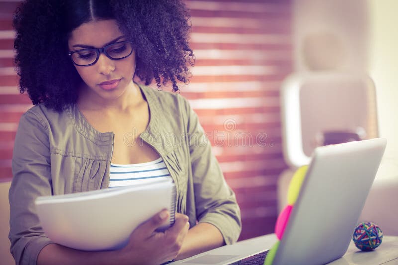Casual Businesswoman Holding Reports Stock Photo Image of reading