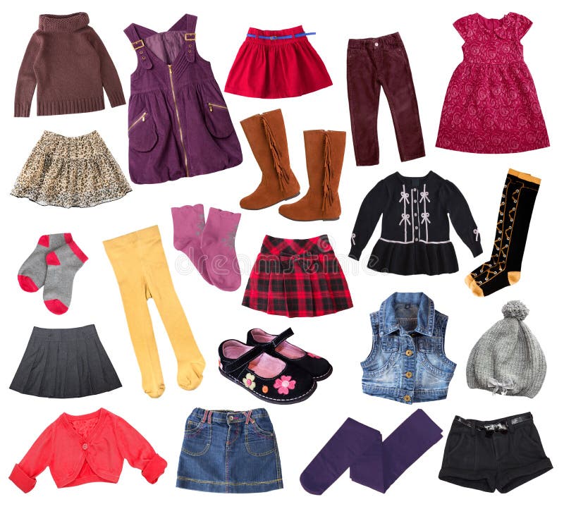 Casual Child Girl Clothes Collage.Kid S Apparel Collage. Stock Photo ...