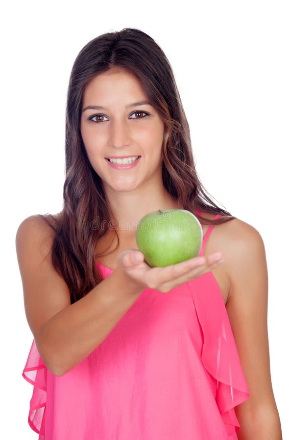 Casual girl with a green apple