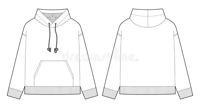 Men Hoodie Technical Sketch. Mockup Template Hoody Stock Illustration ...