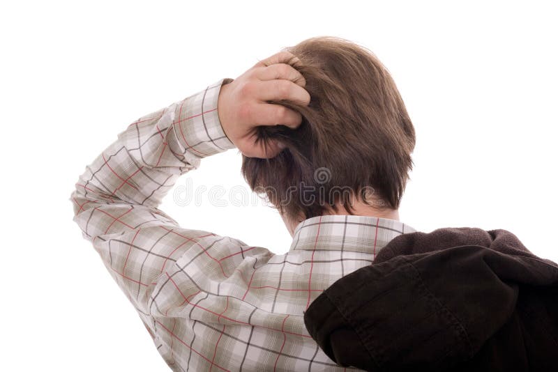 Casual man full of thoughts stock photography