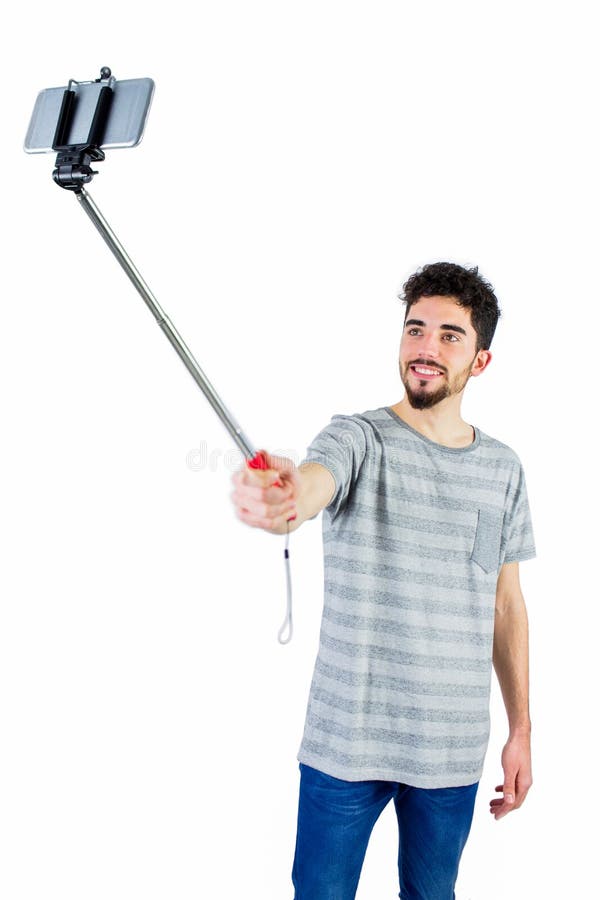 Casual Man Using a Selfie Stick Stock Image Image of clothing, adult