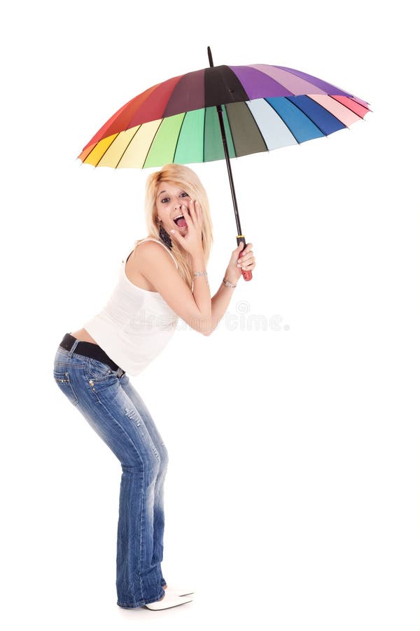 Casual woman holding umbrella