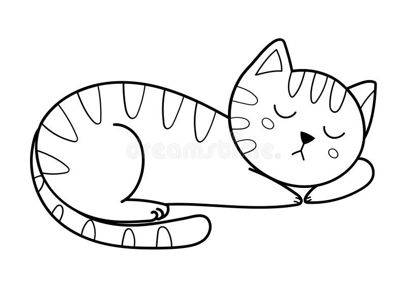 Cute sleeping cat in black and white. Funny feline character isolated element stock illustration