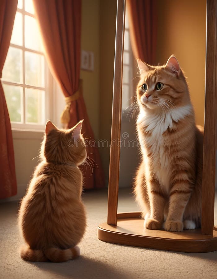 Cat Admiring Mirror Image AI Generative royalty free stock photo