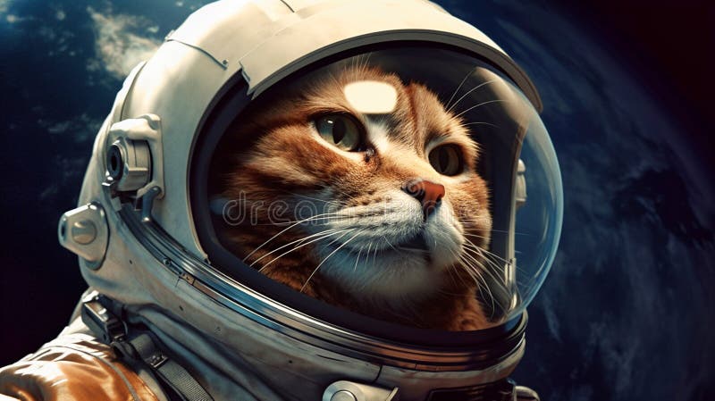 Cat astronaut exploring outer space stock image