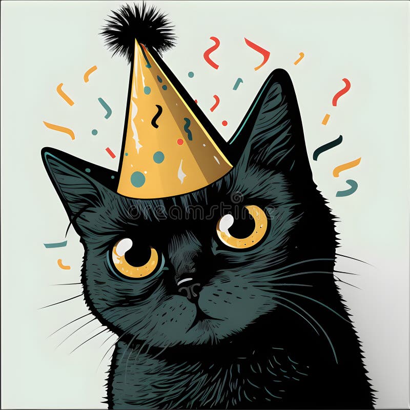Cat in Birthday Hat Illustration Stock Illustration Illustration of