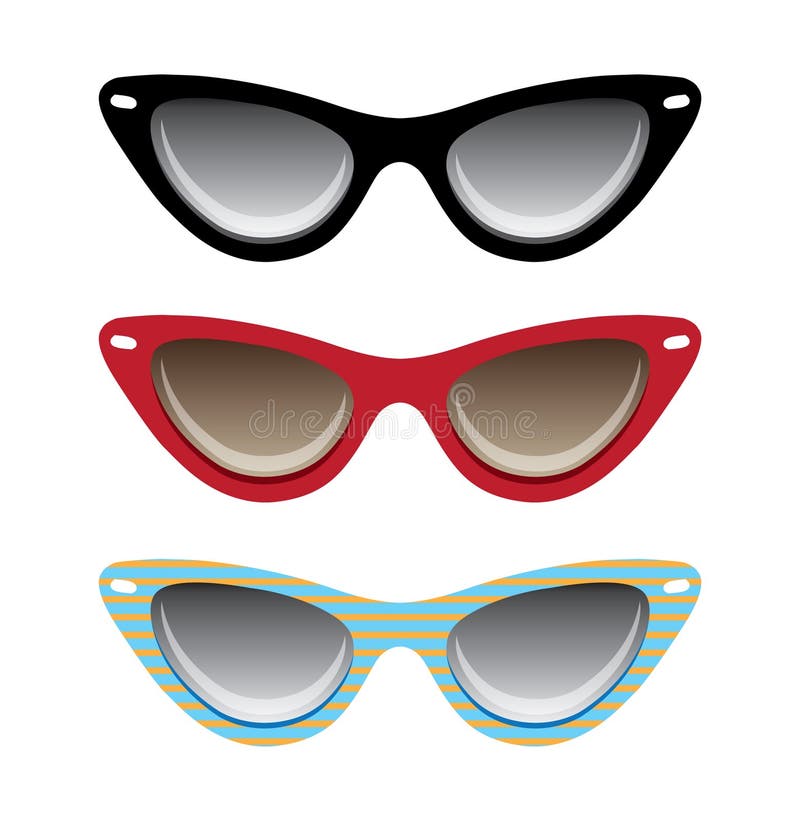 Cat black, red and blue eyeglasses vector illustra