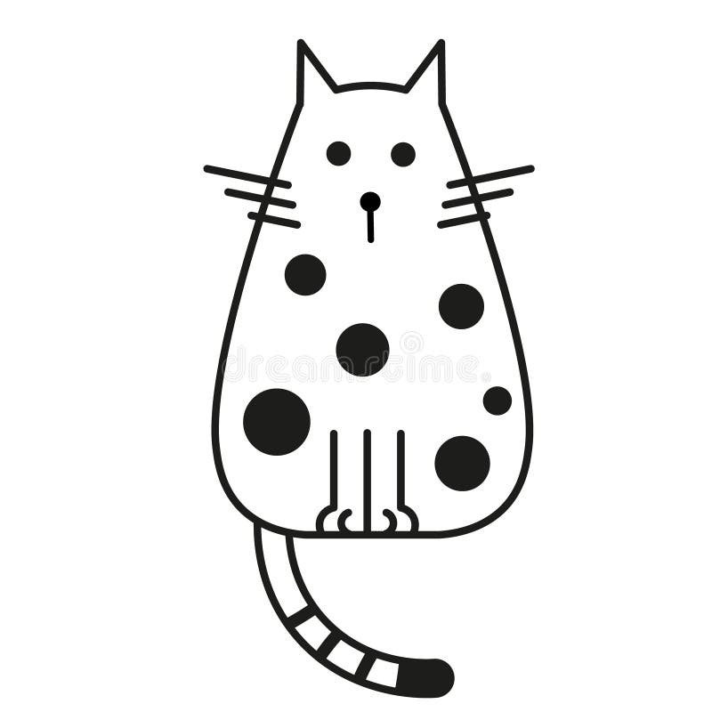 Cat black and white line art illustration