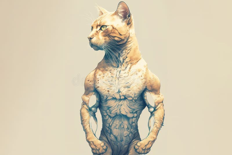 Cat bodybuilder concept. stock illustration. Illustration of power