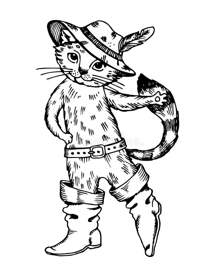 Картинка распечатать кот в сапогах Cat in Boots Engraving Vector Illustration Stock Vector - Illustration of charac