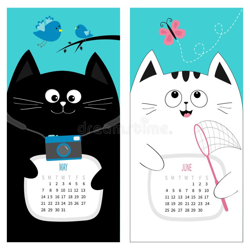 Cat Calendar 2017. Cute Funny Cartoon Character Set. May June Spring Summer  Month Stock Vector - Illustration of child, baby: 81449493