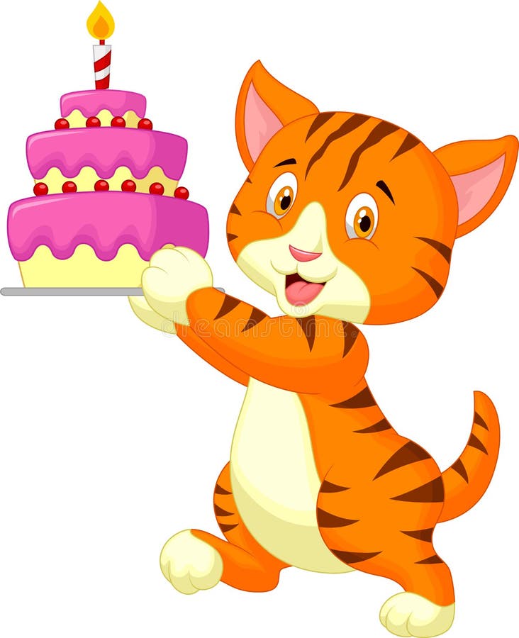 cat cartoon birthday cake illustration 45673392