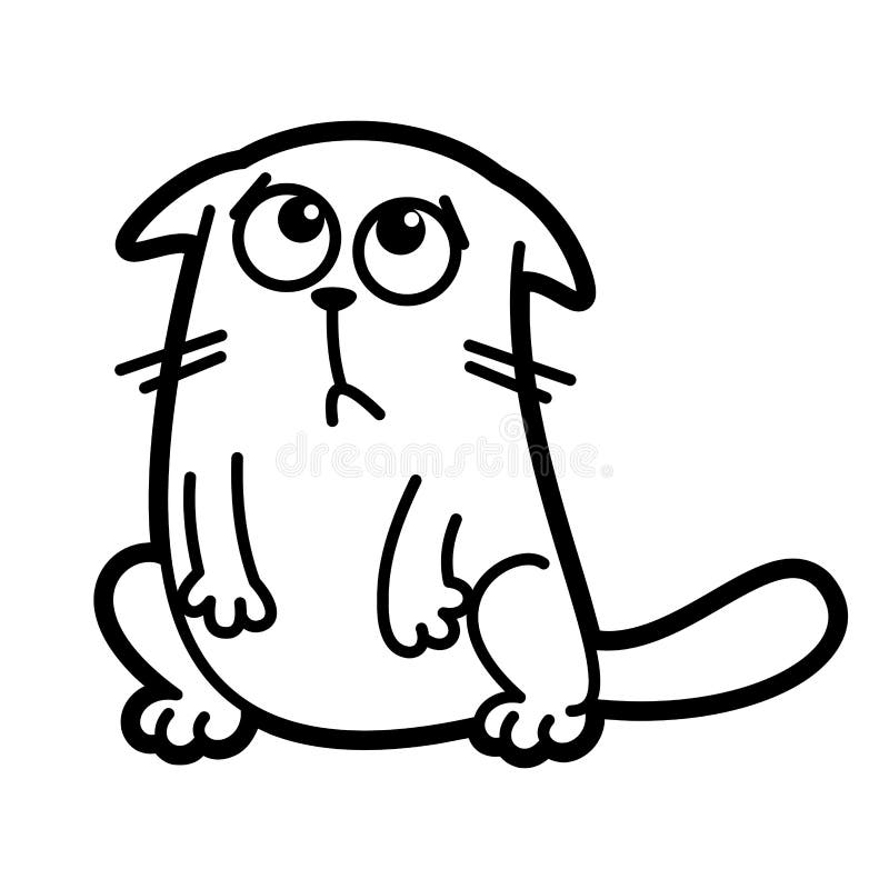 Cat Cartoon Character Coloring Page Black and White Stock Vector
