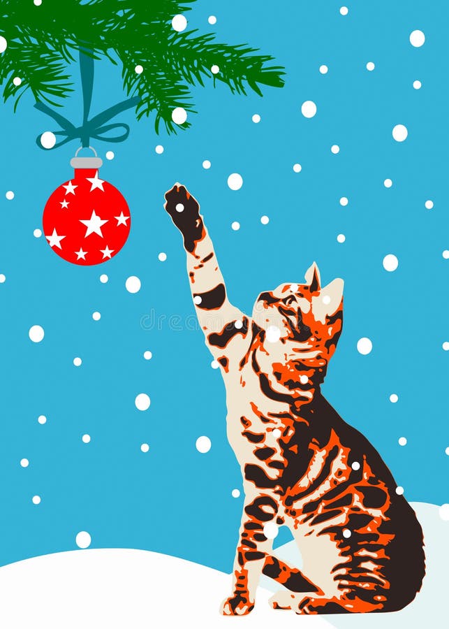 Cat with Christmas tree decoration