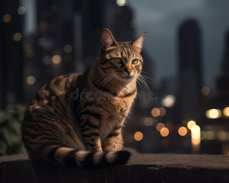 Cat in the City Navigating the Bustling Streets Stock Illustration(06)