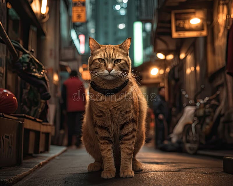 Cat in the City Navigating the Bustling Streets Stock Illustration(04)