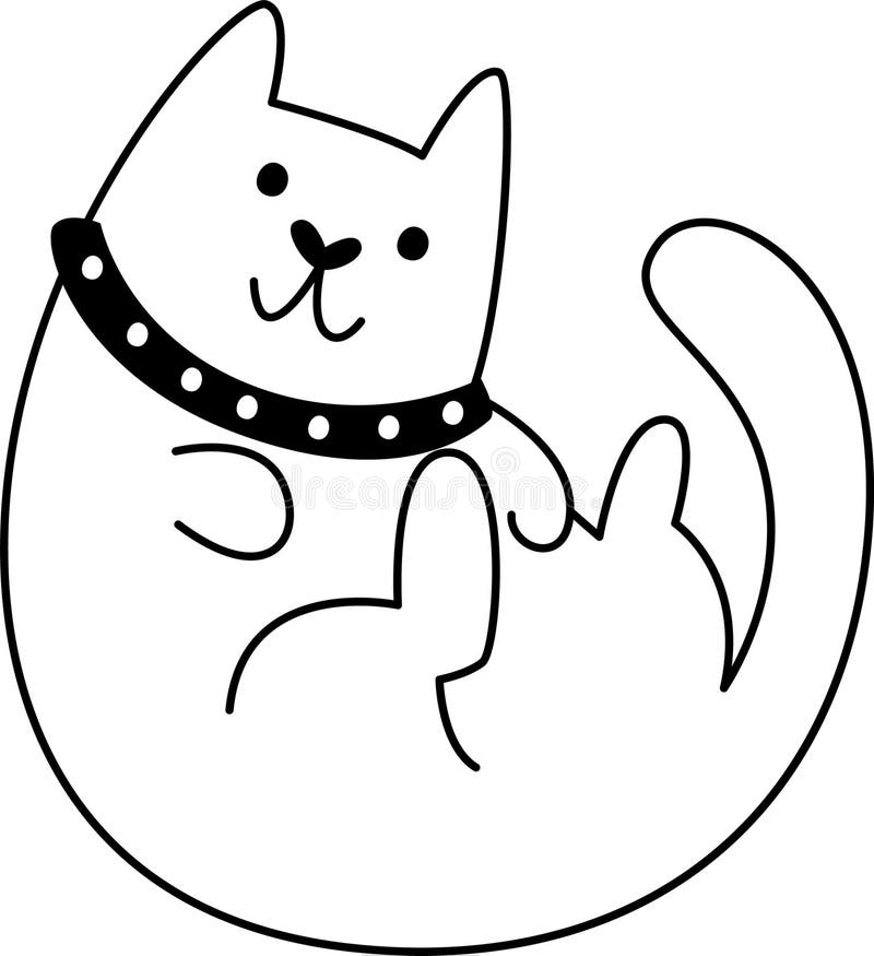 Cat with Collar Outline stock vector. Illustration of line 302128323