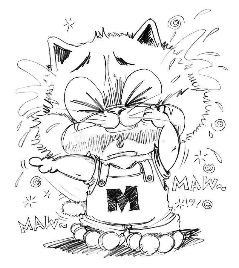 Cat Crying and Sue Character Pencil Sketch Design Stock Illustration -  Illustration of pencil, line: 85851538