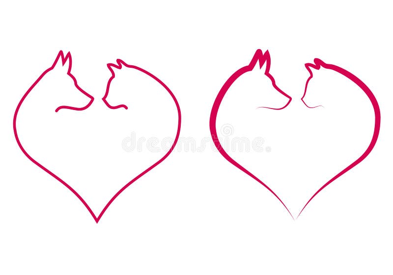 Cat and dog in red heart, vector vector illustration