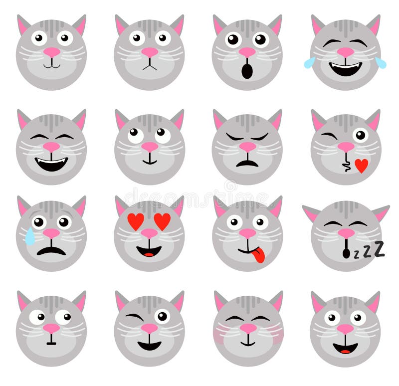 Cat Emoticon. Animal Emoticons. Cat Face Icons, Funny Friend Cartoon Pack  Isolated on White, Vector Illustration. Stock Vector - Illustration of  facial, anime: 170451061