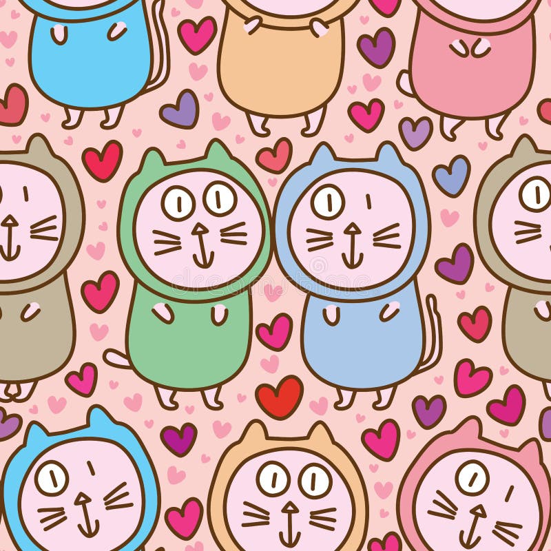 Cat fat couple cute love seamless pattern