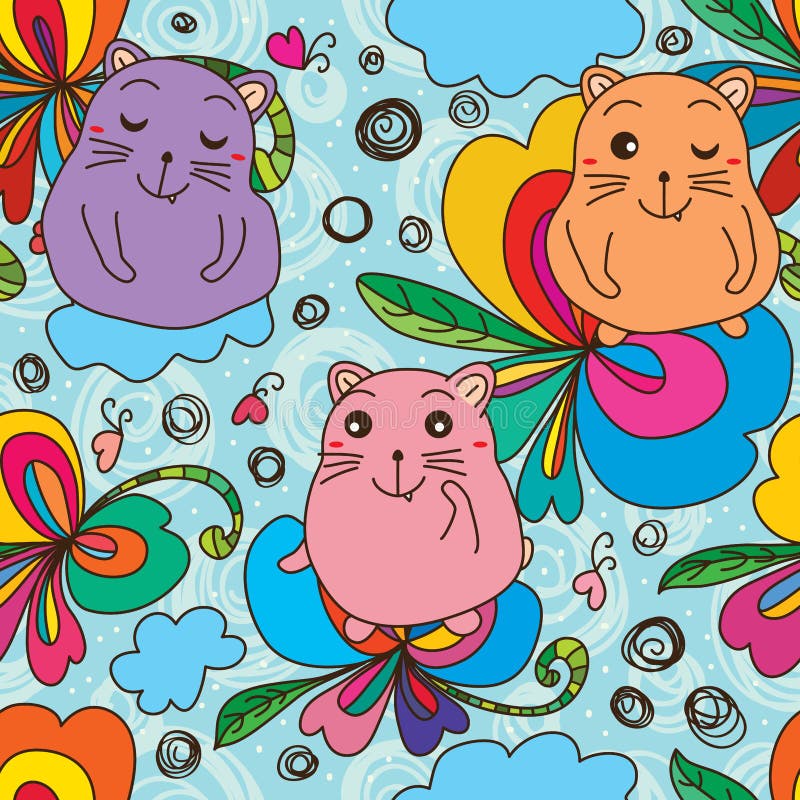 Cat fat cute love butterfly seamless pattern