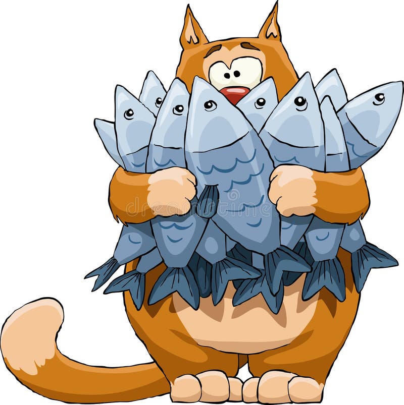 Cat and fish. Cat with a fish on a white background, vector Cat and fish. Cat with a fish on a white background, vector